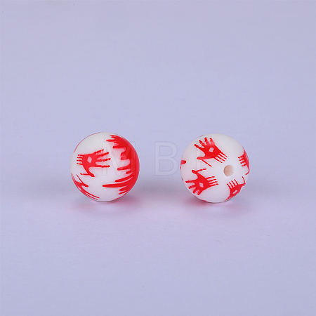Printed Round with Palm Pattern Silicone Focal Beads LS-SI-JX0056A-221-1