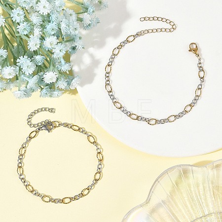 2Pcs 2 Colors 304 Stainless Steel Figaro Chains Bracelet Sets BJEW-JB14356-01-1