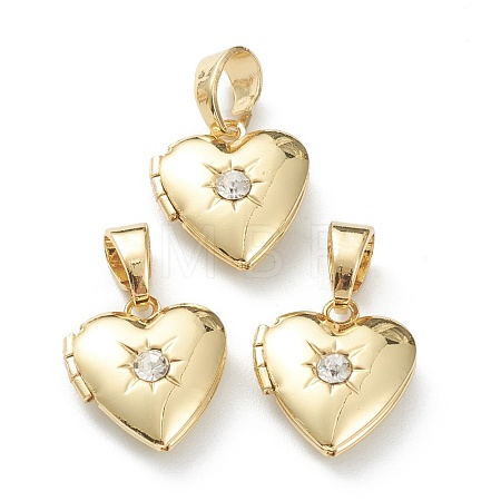 Brass Micro Pave Clear Cubic Zirconia Locket Pendants KK-P199-13G-1