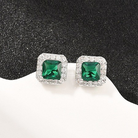 Square Brass Micro Pave Cubic Zirconia Stud Earrings EJEW-Z164-22P-02-1