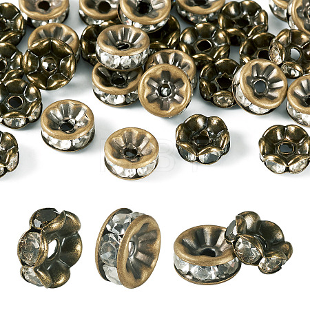 30Pcs 2 Styles Brass Rhinestone Rondelle Space Beads RB-TADJ0001-02-1