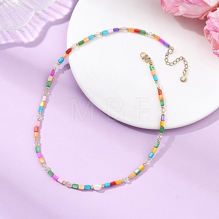 Dyed Natural Freshwater Shell Column & Faceted Rondelle Glass Beaded Necklaces for Women NJEW-JN06050-01-1