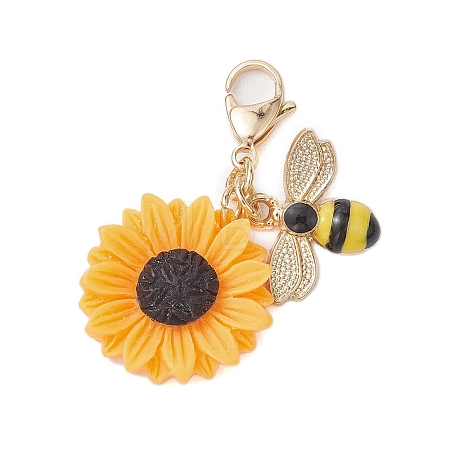 Bee Sunflower Resin & Alloy Enamel Pendant Decorations X-HJEW-JM01995-1