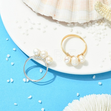 2Pcs 2 Colors Copper Wired Natural Pearl Finger Rings RJEW-JR01036-1