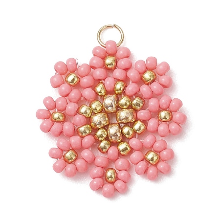 Glass Seed Beaded Flower Pendants PALLOY-MZ01181-03-1