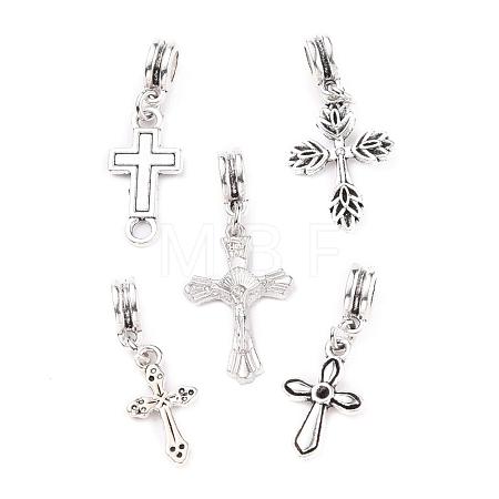 Mixed Tibetan Style Alloy  Cross European Dangle Charms PALLOY-JF00055-1