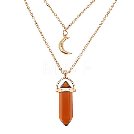 Dyed Natural Jasper Cone Pendant Double Layer Necklace UX9990-16-1