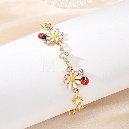 Brass Micro Pave Clear Cubic Zirconia Beaded Link Chain Bracelets BJEW-JB13911-1