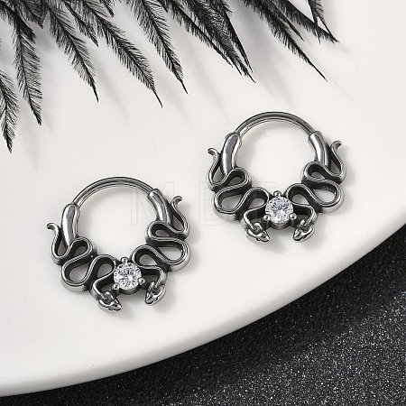 Snake 316 Surgical Stainless Steel Clear Cubic Zirconia Hoop Earrings EJEW-G416-39AS-1