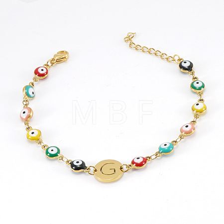 Colorful 304 Stainless Steel & Evil Eye Enamel Flat Round Link Bracelets FS-WGB13F5-07-1