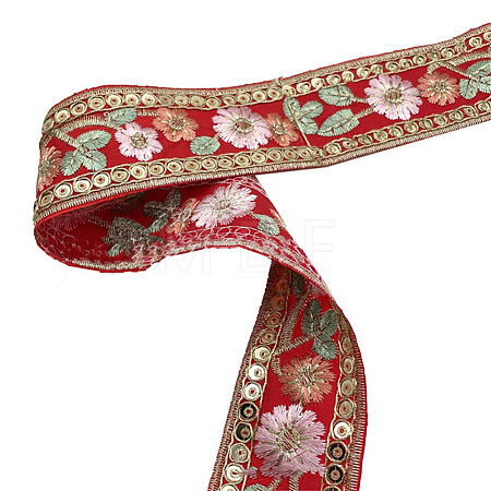 10 Yards Embroidery Flower Polyester Ribbon PW-WG22962-01-1