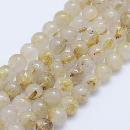 Natural Gold Rutilated Quartz Beads Strands G-P336-20-6mm-1