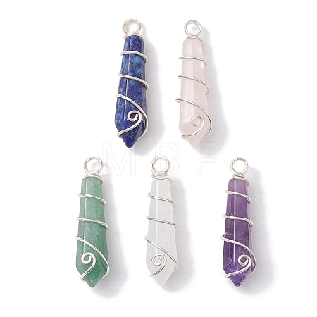 Natural Mixed Gemstone Pointed Pendants PALLOY-JF02674-02-1