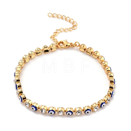 Flat Round with Evil Eye Link Chain Bracelet BJEW-C007-05G-02-1