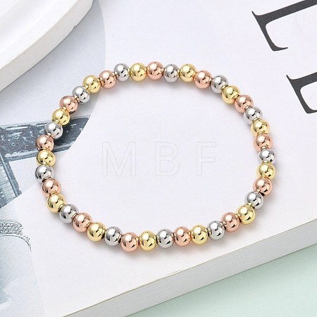 Brass Round Beaded Stretch Bracelets for Men Women BJEW-B148-05C-M-1
