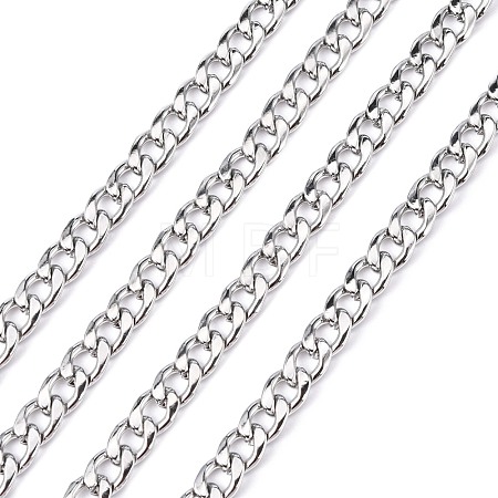 Non-Tarnish 3.28 Feet 304 Stainless Steel Cuban Link Chains X-CHS-G010-02P-1