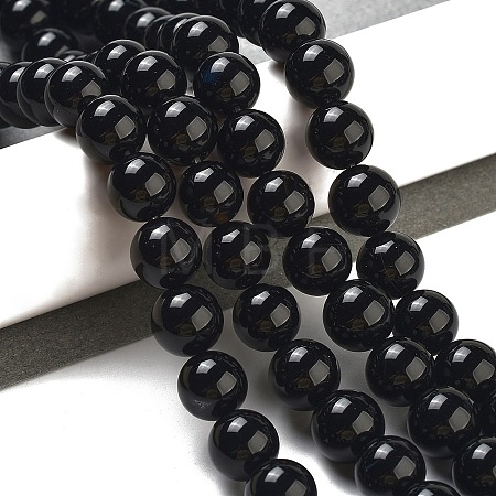 Natural Black Onyx Round Bead Strands G-R198-10mm-1