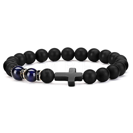 Bohemian Tiger Eye Stone Bracelet Cross Natural Stone Beads Vintage Matte Bead Bracelet ZU3790-3-1