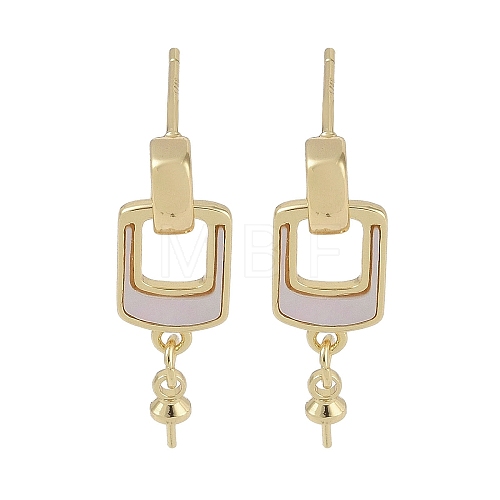 Brass with Shell Stud Earring Findings KK-G497-32G-1