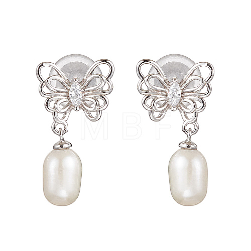 Natural Pearl Ear Studs EJEW-P286-07P-1