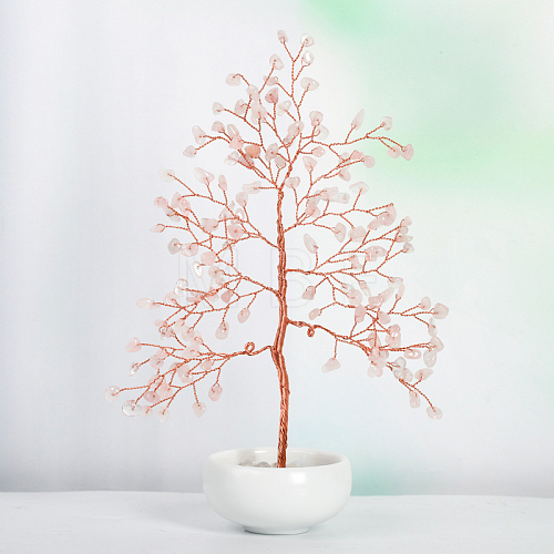 Undyed Natural Rose Quartz Chips Tree of Life Display Decorations TREE-PW0001-23A-1