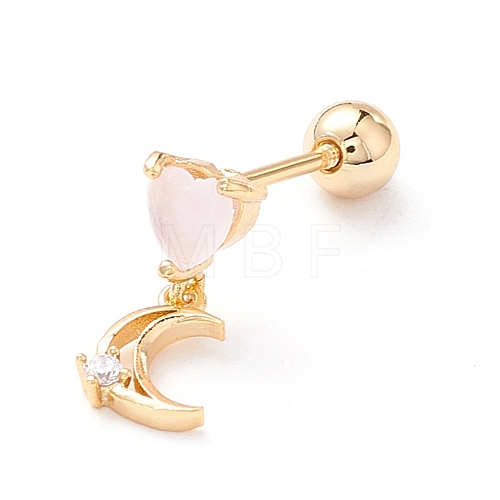 Heart & Moon Cubic Zirconia Dangle Stud Earrings EJEW-A065-15G-1