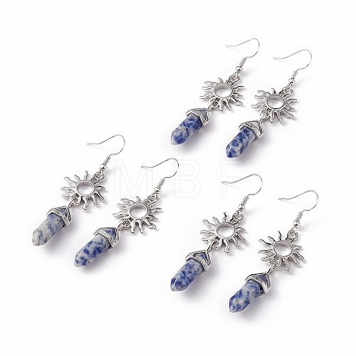 Natural Blue Spot Jasper Bullet with Sun Dangle Earrings EJEW-I276-01P-15-1