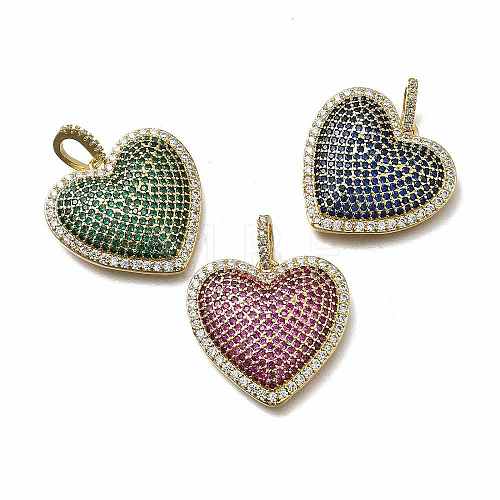 Brass Micro Pave Cubic Zirconia Pendants KK-C090-43G-1