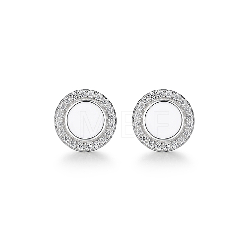 Elegant S925 Silver Flat Round Earrings with Zirconia XC4158-1