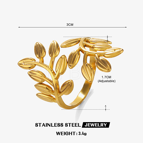 Fashionable stainless steel leaf ring for female personality hip-hop exaggerated leaf ring opening adjustment CE3529-2-1