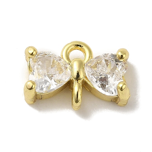 Brass Pave Clear Cubic Zirconia Bowknot Links Connector Charms KK-K371-07G-1