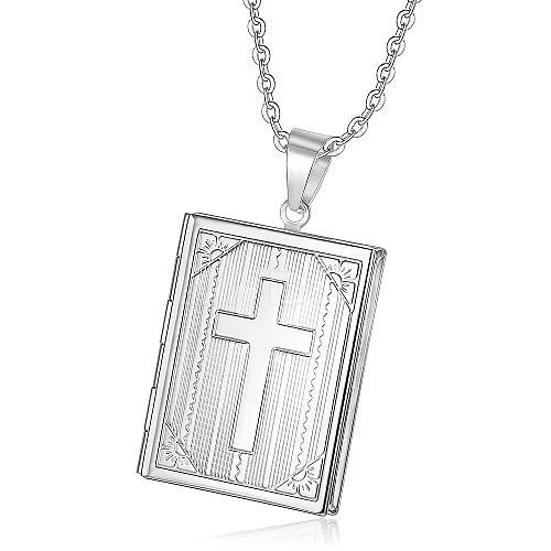 Titanium Steel Rectangle with Cross Pendant Necklace PW-WG74230-01-1