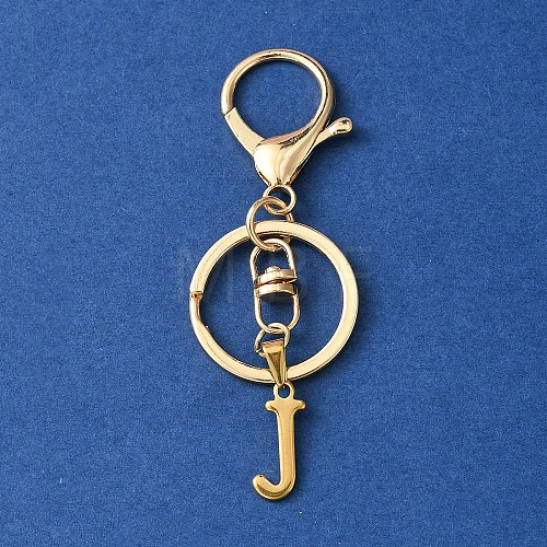 304 Stainless Steel Initial Letter Charm Keychains KEYC-YW00005-10-1