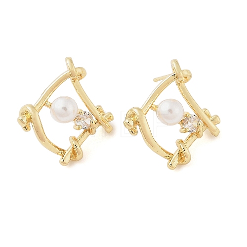 Brass Rhombus Stud Earrings for Women EJEW-F346-03G-1