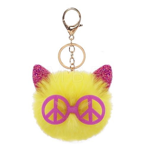 Cat Polyester Furry Pom-Pom Keychain for Women PW-WG2D274-01-1