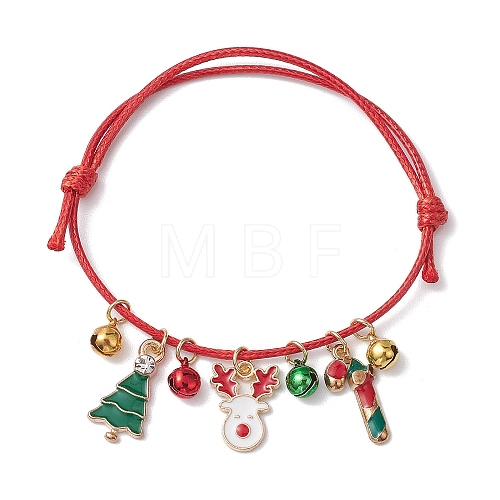 Christmas Tree & Candy Cane & Deer Alloy Enamel Charm Bracelets BJEW-JB10836-01-1