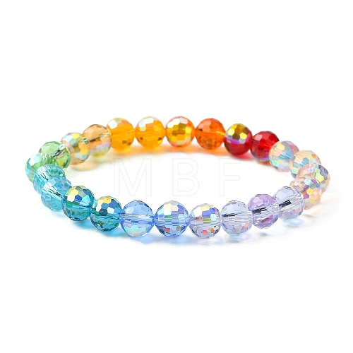 Rainbow Color Faceted Round Glass Stretch Bracelets for Women BJEW-JB09481-01-1