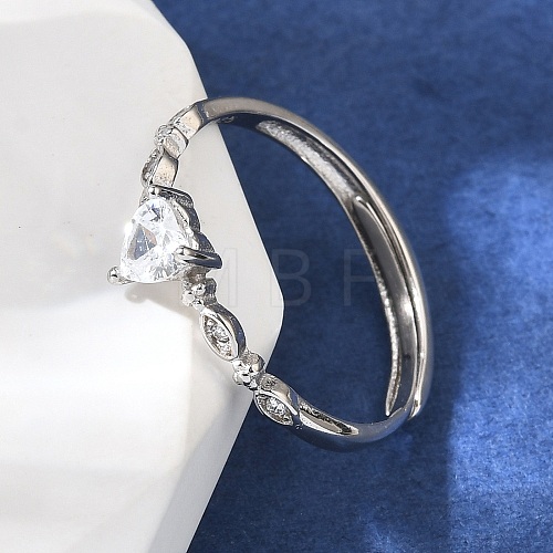 Rhodium Plated 925 Sterling Silver Cubic Zirconia Adjustable Rings RJEW-D300-05P-01-1