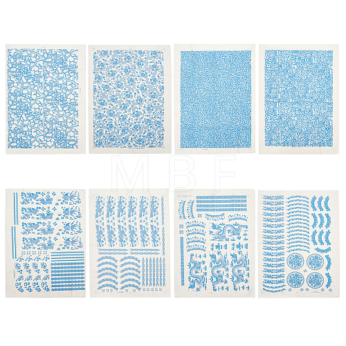 8 Sheets 8 Styles Paper Ceramic Decals DIY-BC0012-05B-1