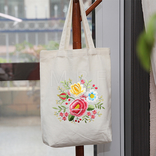 DIY Flower Pattern Tote Bag Embroidery Kit PW22121382647-1