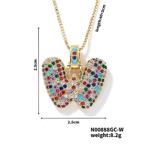 Brass Pave Colorful Cubic Zirconia Letter Pendant Box Chain Necklaces NU0575-23-1