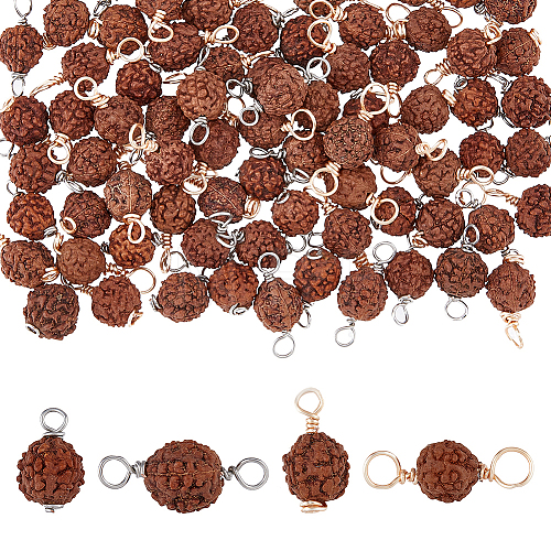 80Pcs 4 Styles Round Natural Wood Pendants and Connector Charms FIND-FH0007-65-1