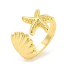 Starfish & Shell Rack Plating Brass Open Cuff Rings RJEW-N047-02G-RS-1