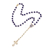 Blue Round Glass Rosary Bead Necklaces NJEW-JN05626-4