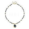 Brass Enamel Moon Sun Pendant Round Natural Lapis Lazuli and Rondelle Blue Spot Jasper Beaded Necklaces for Women NJEW-JN06691-3