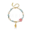 Summer Alloy Fishbone and Natural Shell Fish Charm Bracelets BJEW-JB14438-3