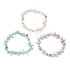 3Pcs 3 Colors Dyed Natural Trochid Shell/Trochus Shell Chip Beaded Stretch Bracelets for Women BJEW-JB13124-2