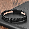 Black Braided mitation Leather & 316L Stainless Steel 2-Strand Bracelets with Magnetic Clasps for Men WGA2BB7-01-2