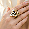 304 Stainless Steel Rhinestone Cuff Open Rings RJEW-H269-07G-3