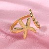 304 Stainless Steel Starfish & Shell Open Cuff Rings for Women LS-RJEW-C095-09G-3